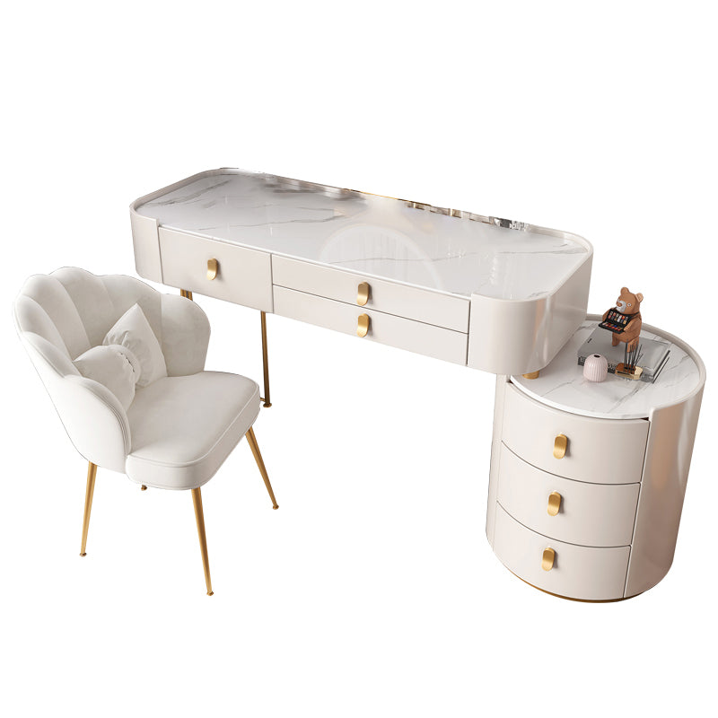 Contemporary Wood Vanity Dressing Table Set Glass/Slate Top Makeup Counter