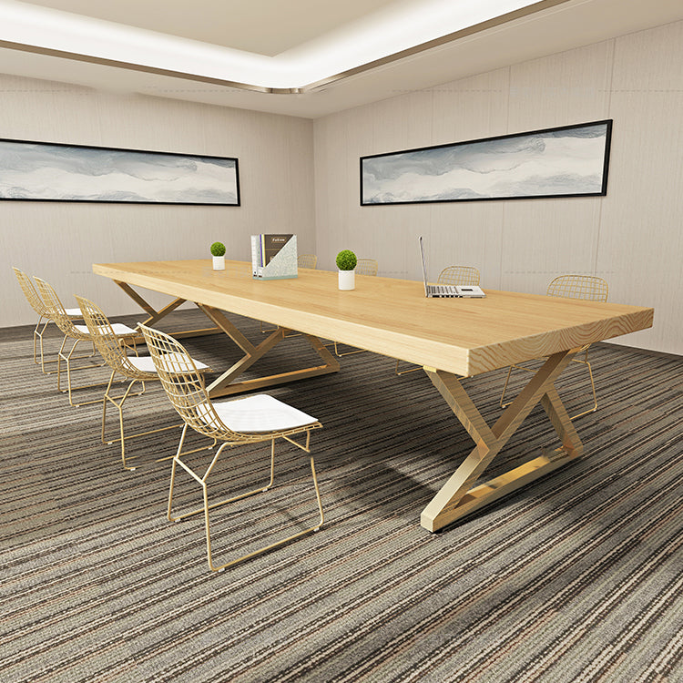 Pine Wood Rectangular Desk Industrial Office Desk with Metal Base 78.7"L x 31.5"W x 29.5"H Clearhalo 'furn' 'furn_office_desk' 'Furniture' 'Office Desks' 'Office Furniture' 'office_desk' 5536121