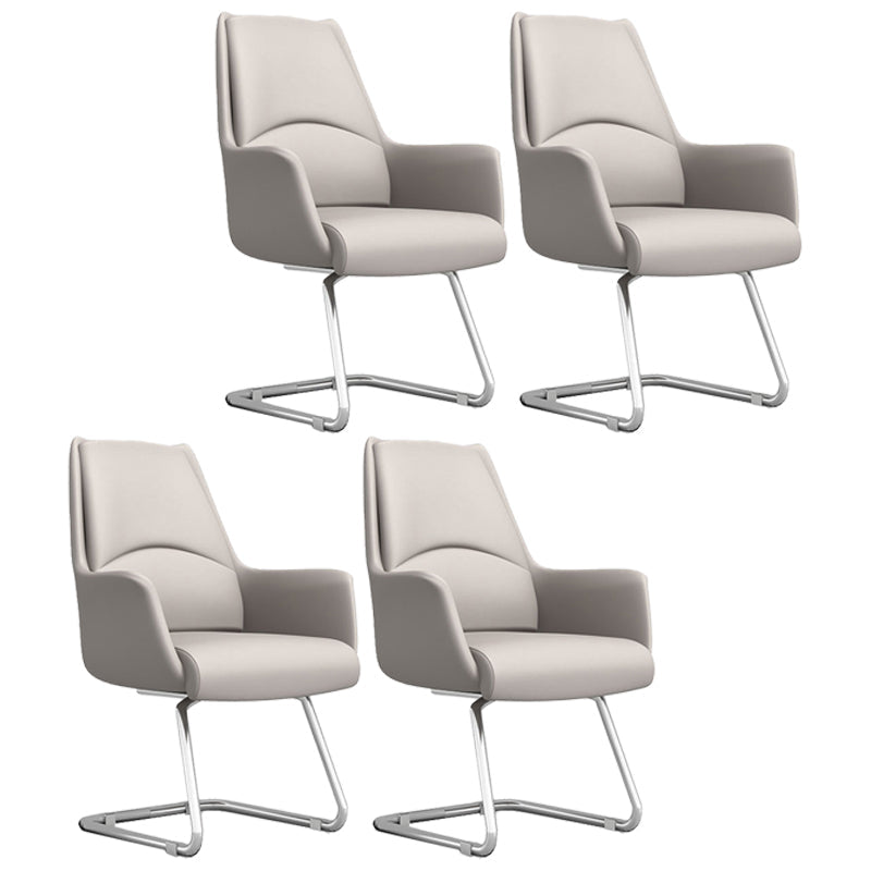 Modern Style Task Chair Leather Office Chair with Fixed Arms White 4 Piece Set Without Headrest Clearhalo 'furn' 'furn_office_chair' 'Furniture' 'Office Chairs' 'Office Furniture' 'office_chair' 5536846