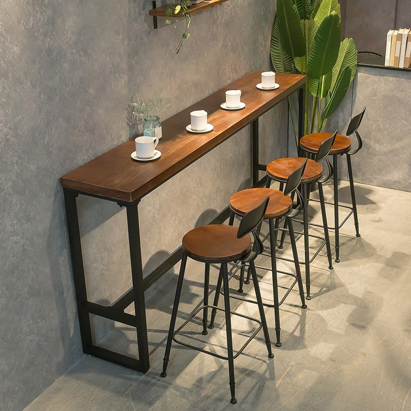 Tavolo da bar rettangolare industriale tavolo da bistrot in legno massello con base di cavalletto in nero