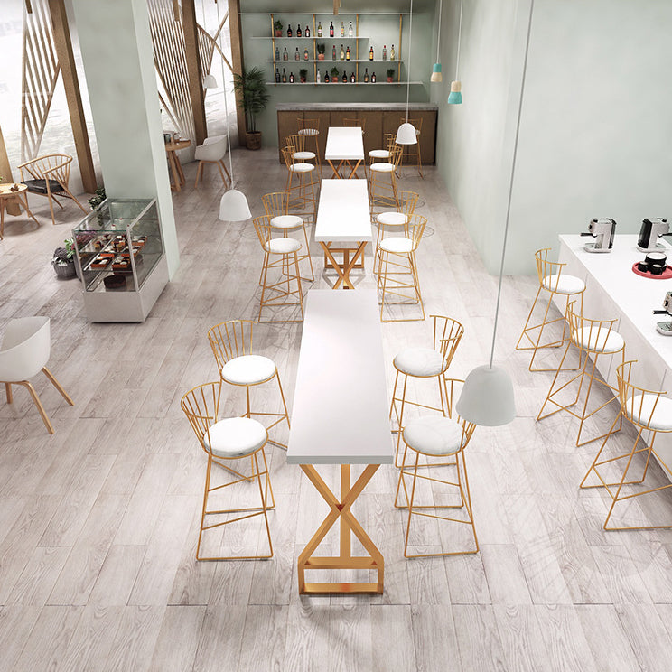 White and Gold Counter Set 1/2/3/5 Pieces Rectangle Trestle Glam Bar Table Set 5 Pieces: Table, 4 Stools Clearhalo 'Bar Furniture' 'furn' 'furn_home_bar_bar_sets' 'Furniture' 'Home Bars & Bar Sets' 'home_bar_bar_sets' 'Kitchen & Dining Furniture' 5542528