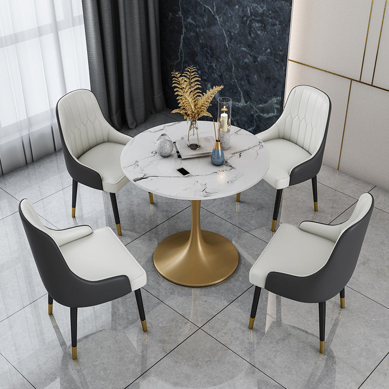 Glam Faux Marble Dining Table Set Round 1/2/4/5 Pieces Dining Set 5 Pieces: Table, 4 Chairs Clearhalo 'Dining Room Sets' 'Dining Tables & Seating' 'dining_room_set' 'furn' 'furn_dining_room_set' 'Furniture' 'Kitchen & Dining Furniture' 5542734