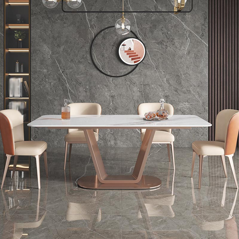 Rose Base Pedestal Casual Dining Table Rectangle Traditional Luxury Dining Table White 70.9"L x 35.4"W x 29.5"H Without Chairs Clearhalo 'Dining Tables & Seating' 'Dining Tables' 'dining_table' 'furn' 'furn_dining_table' 'Furniture' 'Kitchen & Dining Furniture' 5542957