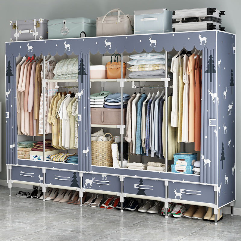 Steel Frame Wardrobe Cabinet Modern Style Wardrobe Armoire with Drawer 98"L x 18"W x 65"H Purple Clearhalo 'Armoires & Wardrobes' 'armoires_wardrobes' 'Bedroom Furniture' 'furn' 'furn_armoires_wardrobes' 'Furniture' 5544447