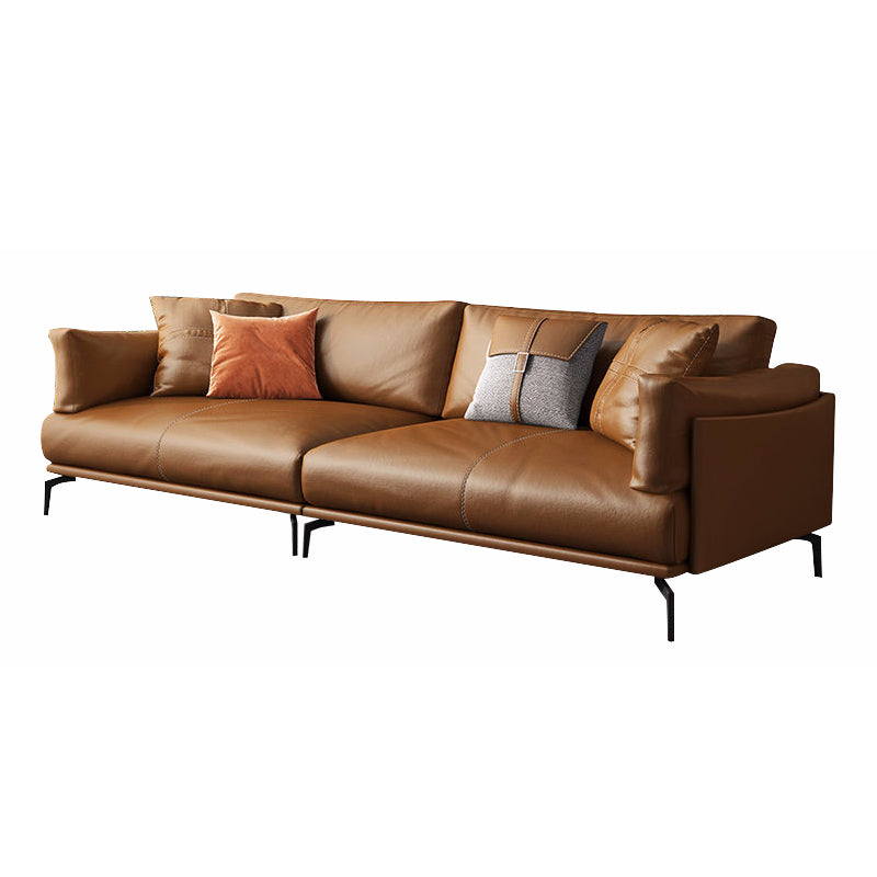 Contemporary Brown Cushions Standard Pillow Top Arm Genuine Leather Sofa