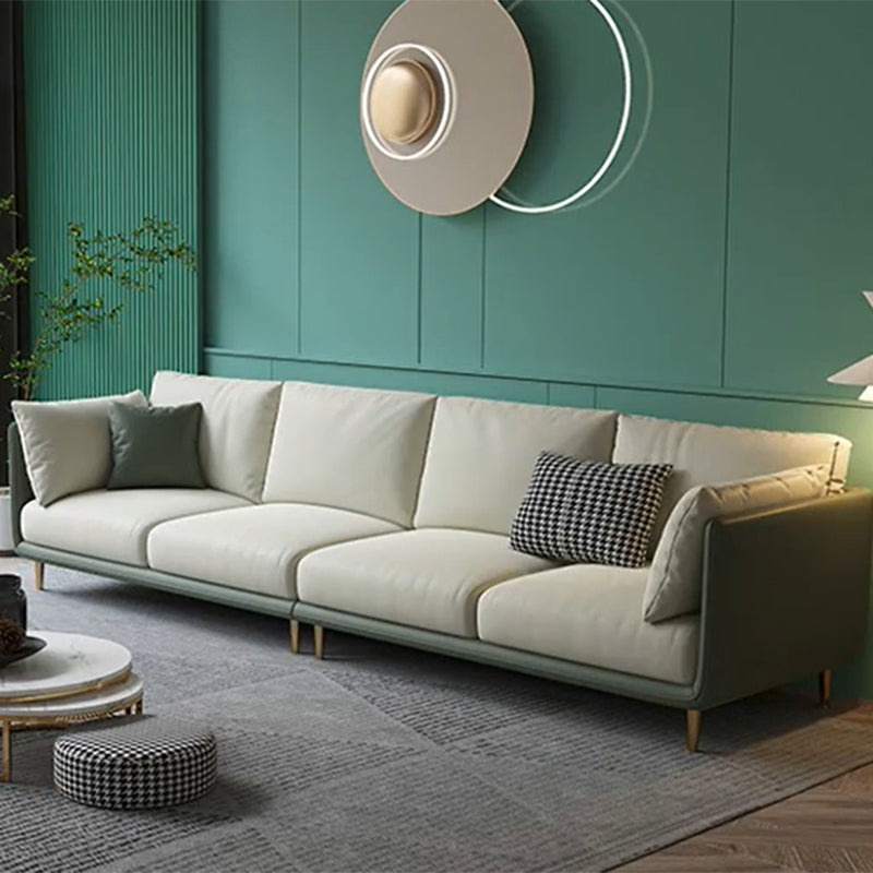 Divano di divano a braccio quadrato moderno per macchia in pelle finta in verde e bianco