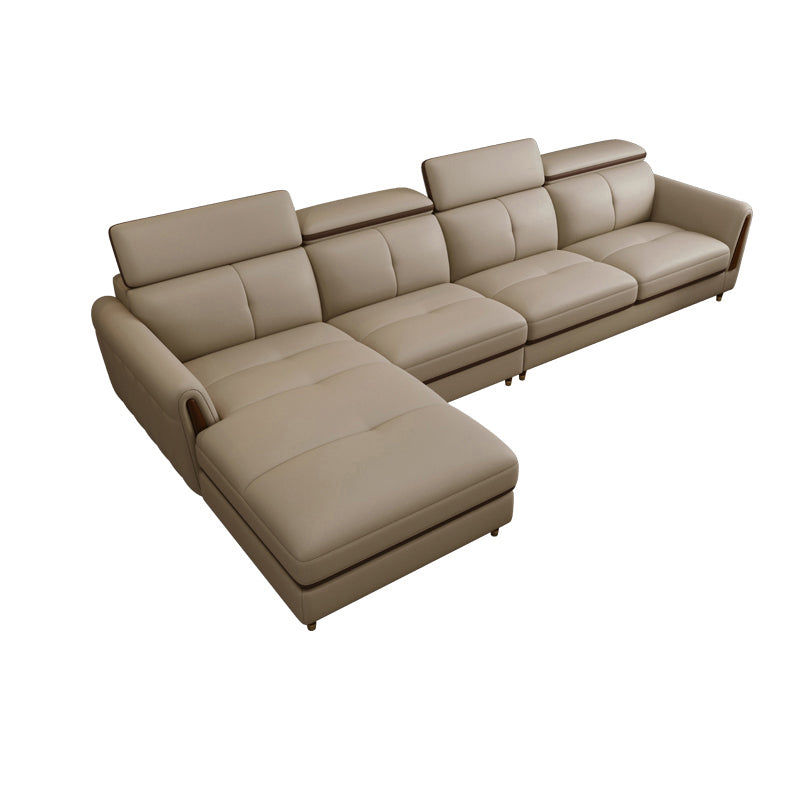 Scandinavian Stain-Resistant Genuine Leather Light-grey Sofa & Chaise