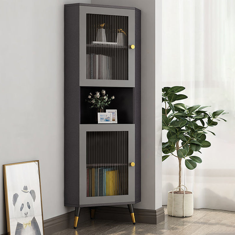 Contemporary Storage Cabinet with Shelf and Glass Doors Triangle Cabinet 20"L x 20"W x 69"H Grey Clearhalo 'Cabinets & Chests' 'cabinets_chests' 'furn' 'furn_cabinets_chests' 'Furniture' 'Living Room Furniture' 5550605