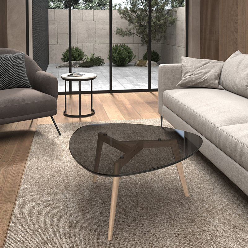 Modern 3 Legs Glass Coffee Table Triangle Coffee Table for Living Room Grey Natural Clearhalo 'Coffee & Accent Tables' 'Coffee Tables' 'coffee_tables' 'furn' 'furn_coffee_tables' 'Furniture' 'Living Room Furniture' 5550896