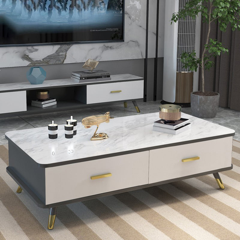 Contemporary Glass Top Coffee Table with 2 Drawers and 4 Legs