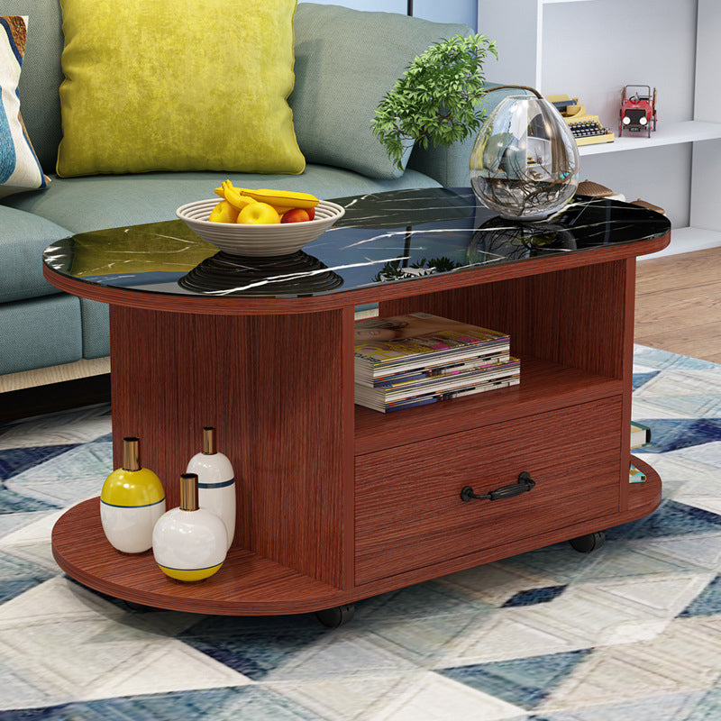 Modern Gals ovale Top Tavolino con scaffale e cassetti e ruote