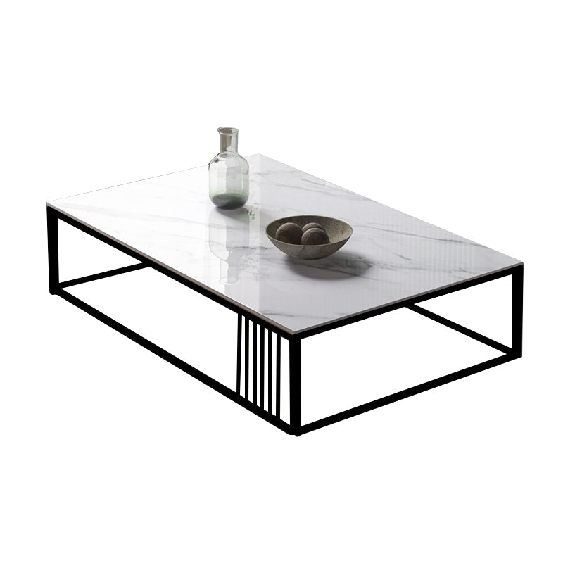 Glam Rectangle Stone Top Coffee Table with Steel Frame Base 1 Piece