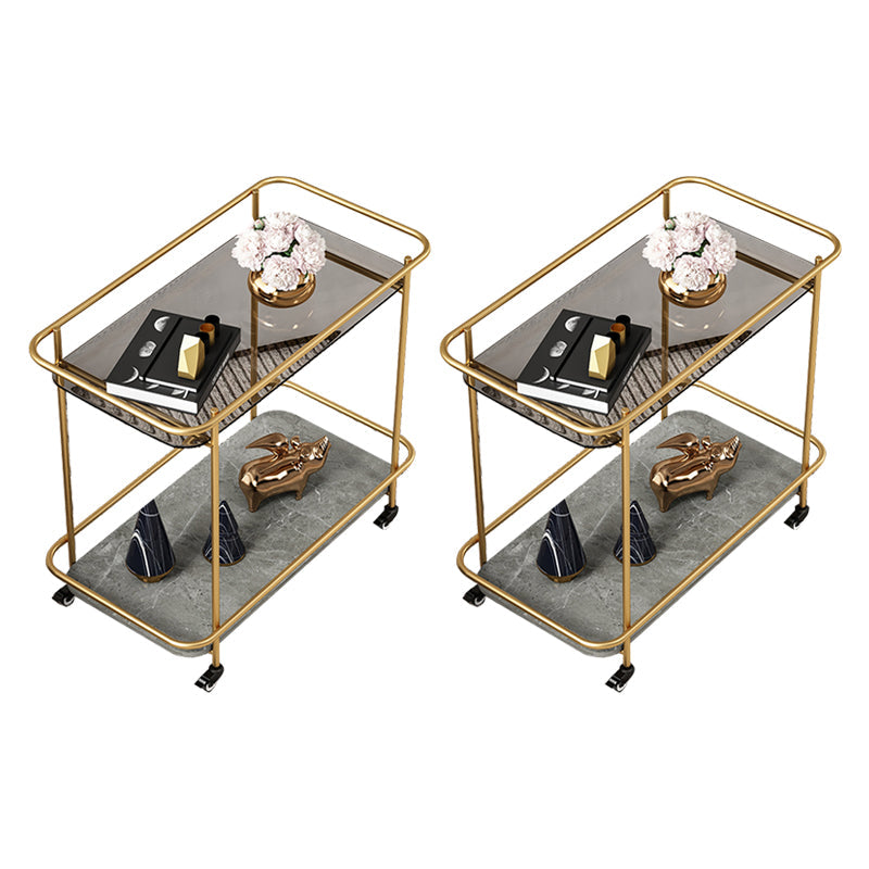 Modern 23.6" Rectangular Glass Top Side Table Metal Frame End Table with Shelf