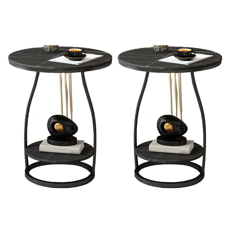 Modernistic Metal Frame End Table Round End Table with Slate Top
