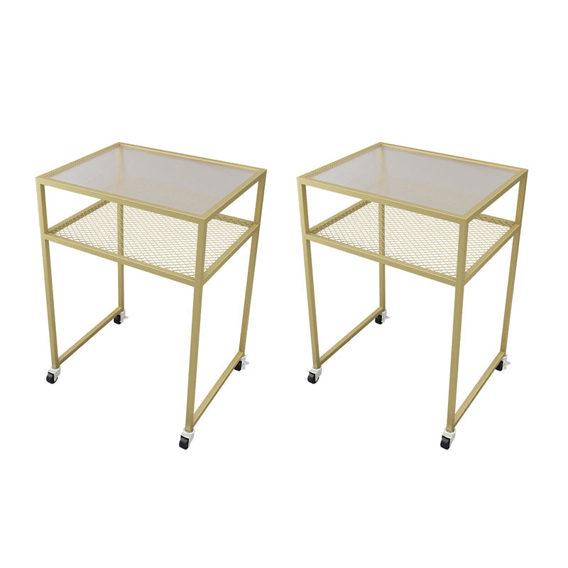 Modern Rectangular Glass Top Side Table Iron Frame End Table with Shelf