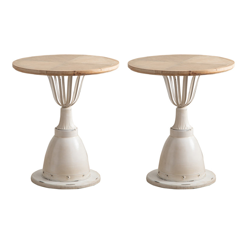 Rustiek houten ronde bovenste zijtafel metalen voetstuk eindtafel - bedroefde oppervlaktebehandeling