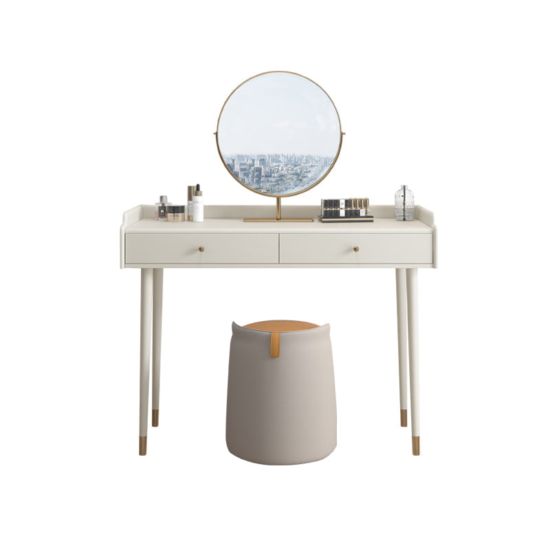 Bedroom Contemporary Storage Box 2-Drawer Cream Vanity Dressing Table Makeup Vanity & Mirror & Stools 39"L x 16"W x 31"H Clearhalo 'Bedroom Furniture' 'furn' 'furn_makeup_vanities' 'Furniture' 'Makeup Vanities' 'makeup_vanities' 5552354