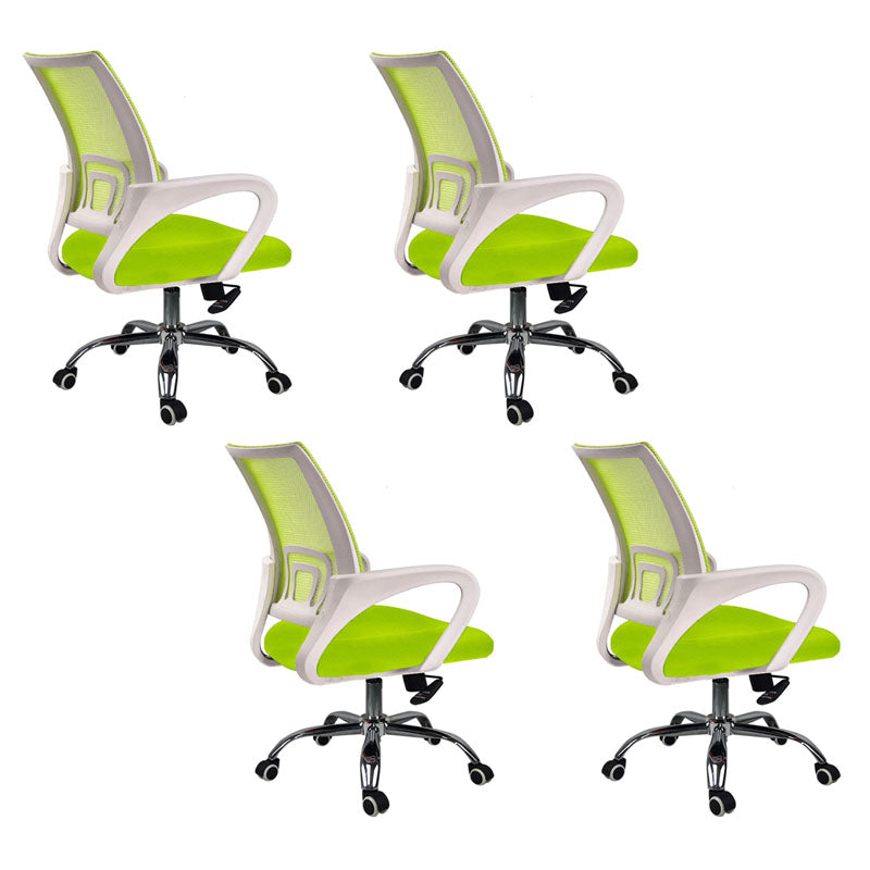 Modern Plastic and Mesh Desk Chair Mid Back Home Office Chair White-Green 4 Piece Set Clearhalo 'furn' 'furn_office_chair' 'Furniture' 'Office Chairs' 'Office Furniture' 'office_chair' 5553128
