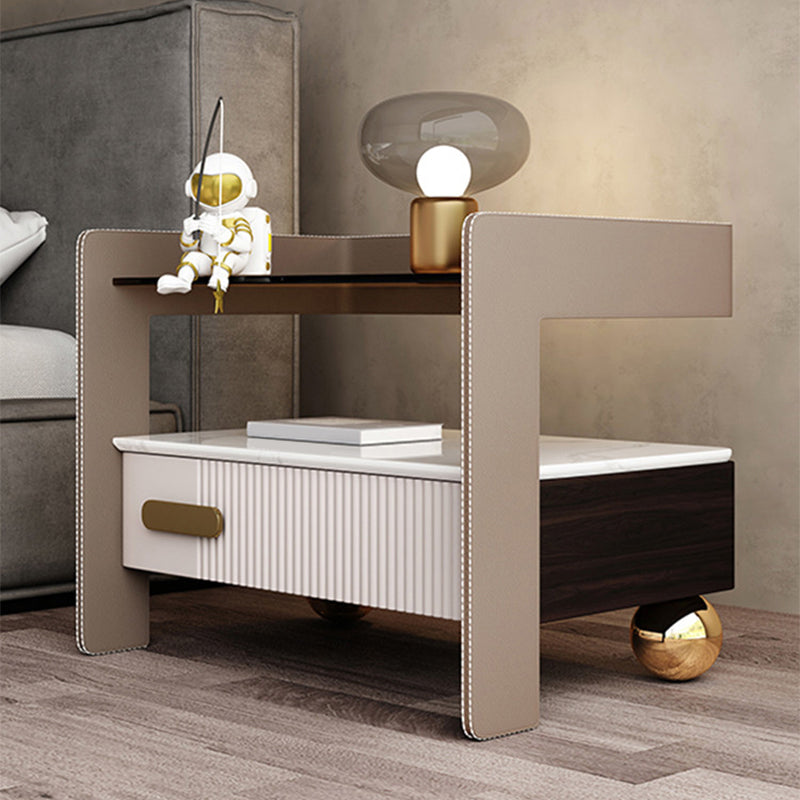 Table de nuit moderne 18 pouces H Top de nuit en bois massif en bois massif en cuir