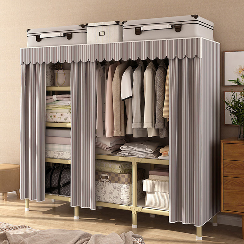 Contemporary Style Wardrobe Armoire Steel Frame Wardrobe for Bedroom 64"L x 18"W x 63"H Grey Clearhalo 'Armoires & Wardrobes' 'armoires_wardrobes' 'Bedroom Furniture' 'furn' 'furn_armoires_wardrobes' 'Furniture' 5564697
