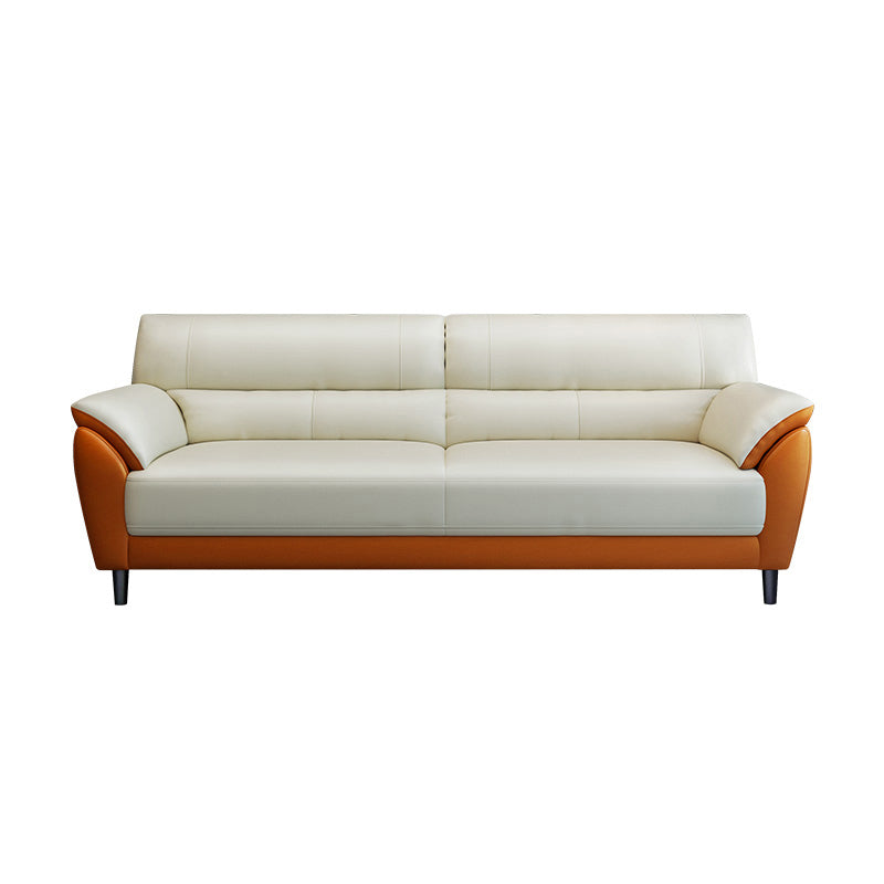 Genuine Leather Stain Resistant Contemporary Settee Couch in Orange and White 83"L x 31.5"W x 33"H Clearhalo 'furn' 'furn_sofas' 'Furniture' 'Living Room Furniture' 'Sofa' 'sofas' 5565696