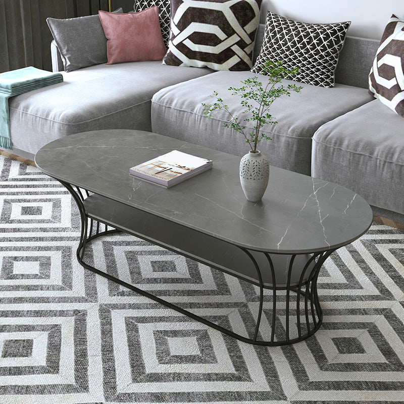 Glam 17.7" H Oval Slate Coffee Table Metal Frame Cocktail Table