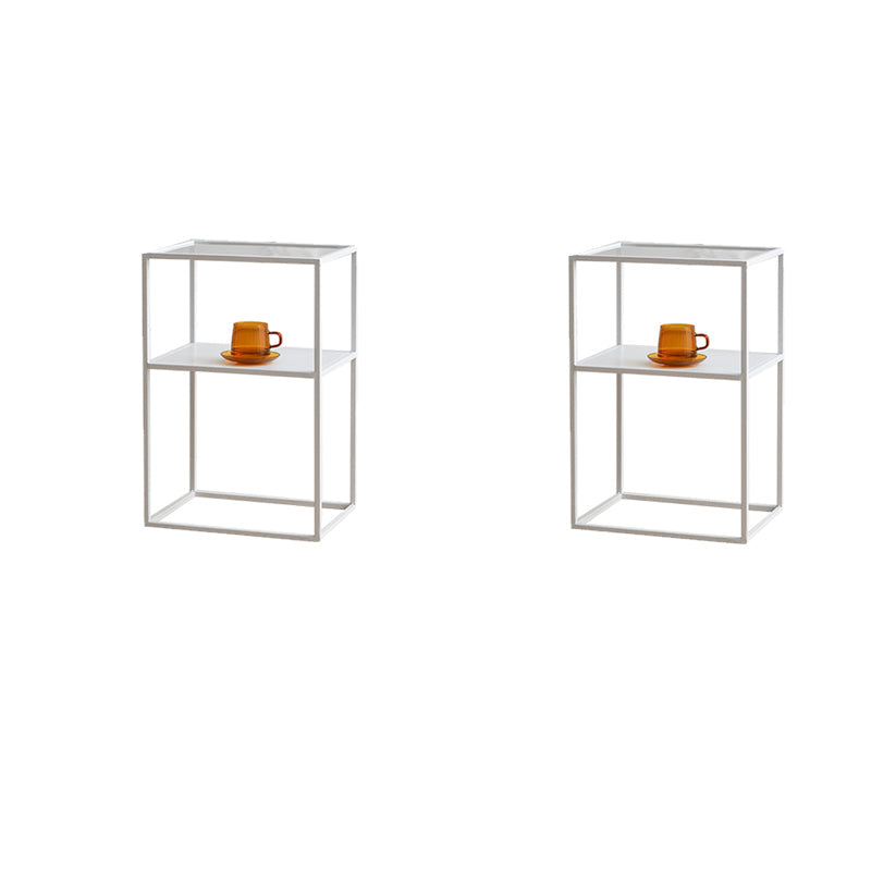 Modern 15.7-inch Rectangular Glass Top Side Table Iron Frame End Table with Shelf