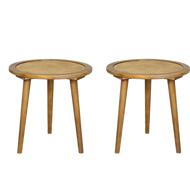 French Rustic Round Rattan Top Side Table 3 Legs Wooden End Table 23.6"L x 23.6"W x 27.6"H Natural 2 Clearhalo 'Coffee & Accent Tables' 'End & Side Tables' 'end_side_tables' 'furn' 'furn_end_side_tables' 'Furniture' 'Living Room Furniture' 5567617
