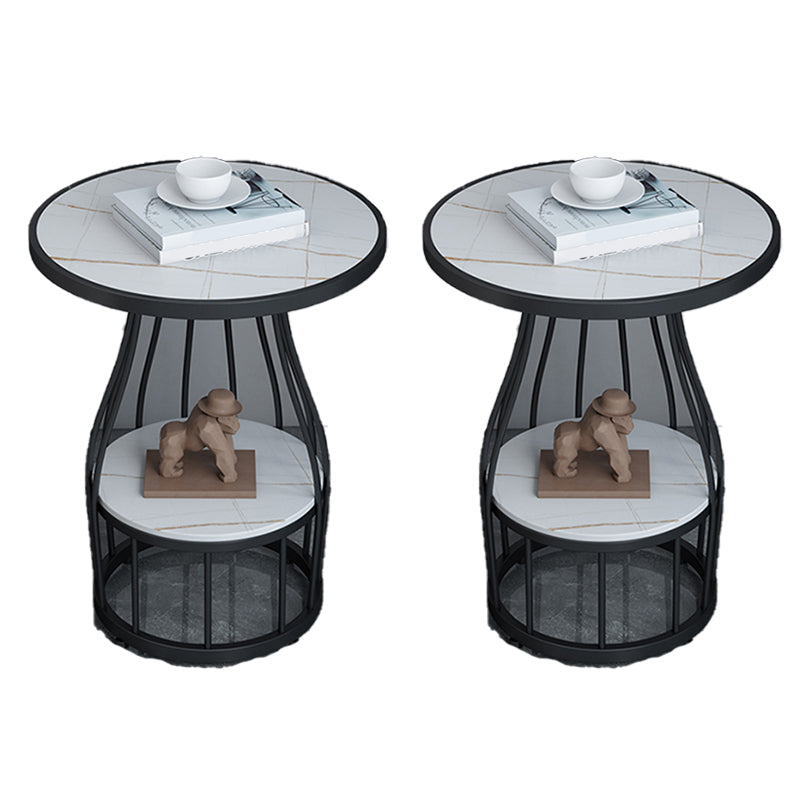 Contemporary Stone Top End Table Dia 19.69" Frame Shelf Included Side Table Black White Gold 2 Clearhalo 'Coffee & Accent Tables' 'End & Side Tables' 'end_side_tables' 'furn' 'furn_end_side_tables' 'Furniture' 'Living Room Furniture' 5567738