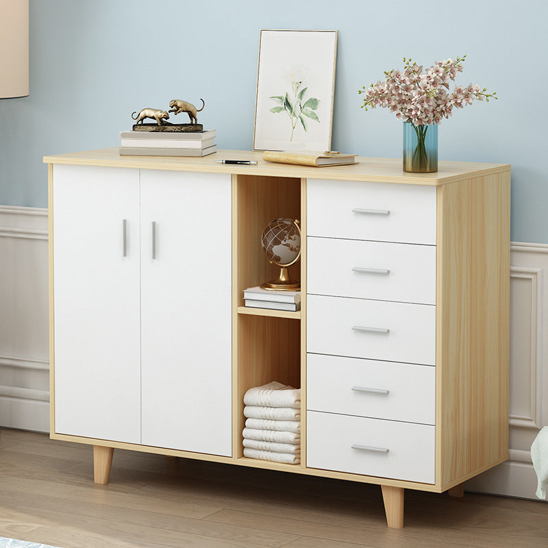 Rechthoek houten accentkast met 5 laden en rechte benen zijkant