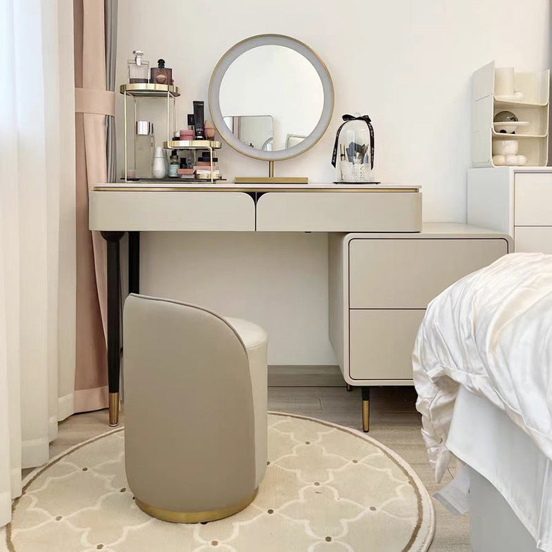 Posque de roca de tocador blanco con 4 cajones base de metal