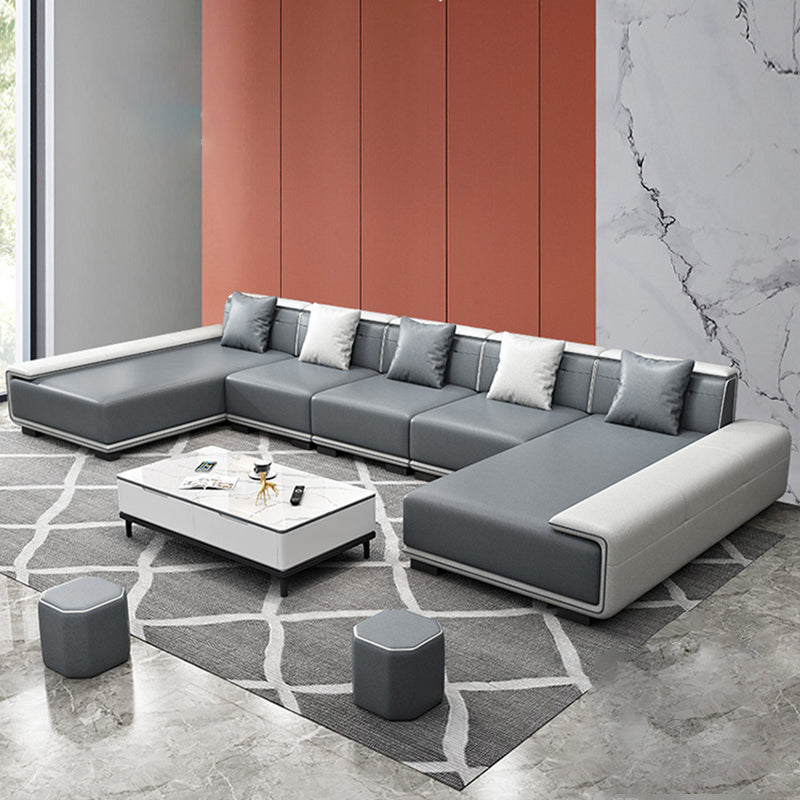 Divano e chaise in pelle finta con cuscini moderni di divano in grigio - 29,53 "h