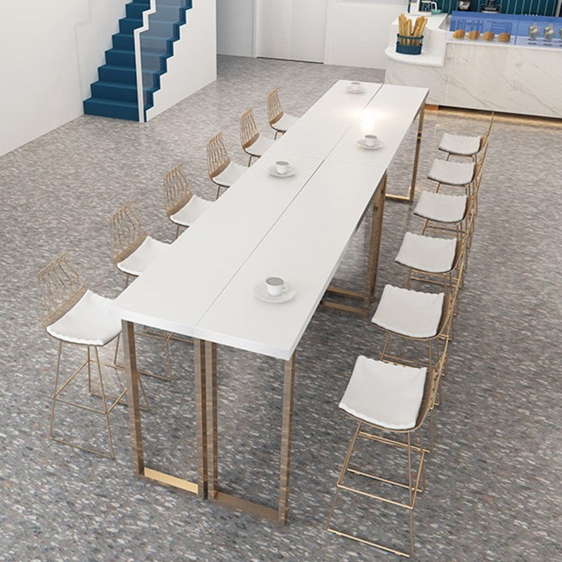 Pine Wood Bar Dining Table Glam Rectangle Bar Table with Double Pedestal for Milk Tea Shop 94.5"L x 15.7"W x 41.3"H Without Chairs Clearhalo 'Bar Furniture' 'Bar Tables' 'bar_tables' 'furn' 'furn_bar_tables' 'Furniture' 'Kitchen & Dining Furniture' 5569183