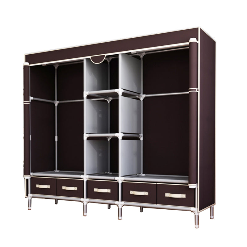 Modern Bedroom Wardrobe Armoire Steel Frame Wardrobe with Drawers 73"L x 18"W x 67"H Dark Coffee Clearhalo 'Armoires & Wardrobes' 'armoires_wardrobes' 'Bedroom Furniture' 'furn' 'furn_armoires_wardrobes' 'Furniture' 5570267