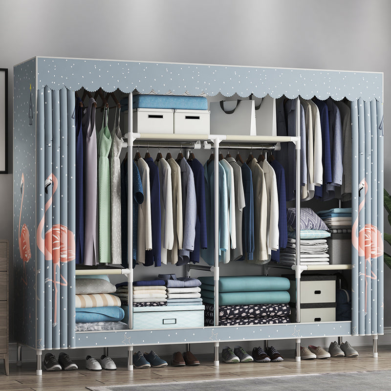 Steel Frame Wardrobe Cabinet Contemporary Style Armoire with Shelves 66"L x 18"W x 67"H Blue Clearhalo 'Armoires & Wardrobes' 'armoires_wardrobes' 'Bedroom Furniture' 'furn' 'furn_armoires_wardrobes' 'Furniture' 5570335