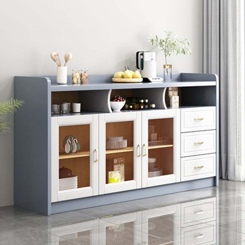 Contemporary Sideboard Rubber Wood Sideboard with Door and Drawer for Dining Room 63"L x 16"W x 35"H Gray-White Clearhalo 'buffet_sideboard' 'Buffets & Sideboards' 'furn' 'furn_buffet_sideboard' 'Furniture' 'Kitchen & Dining Furniture' 5571239