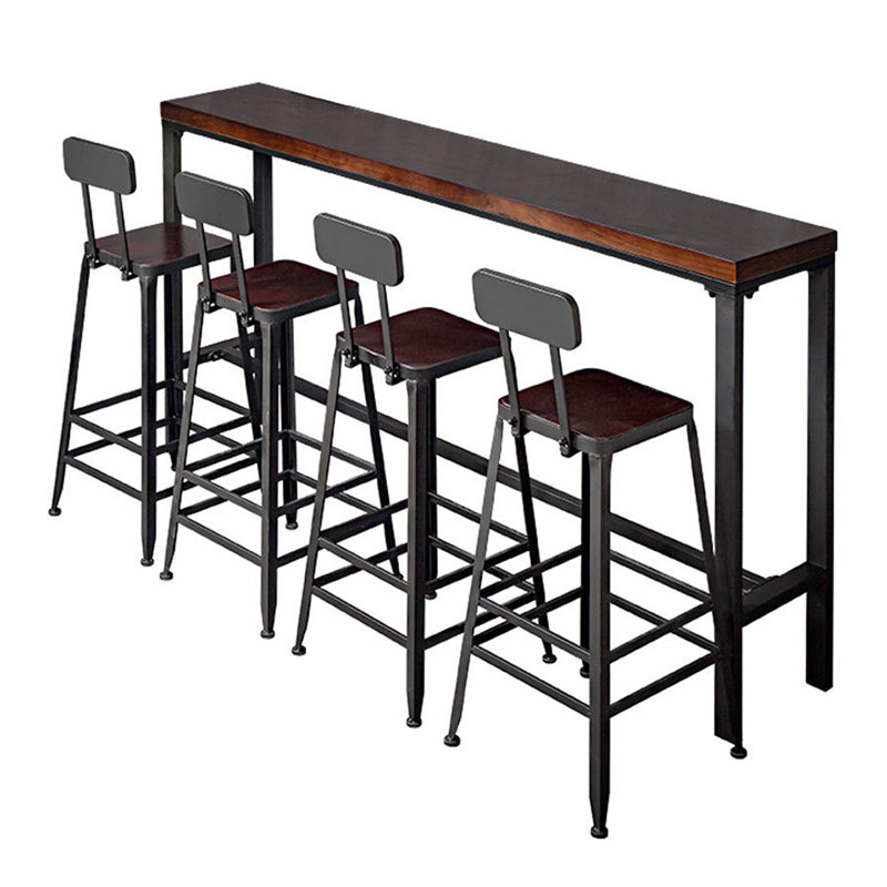 Industrial Rectangle Solid Wood Bar Table Set 1/5 Pieces Counter Table with High Stools 5 Pieces: Table, 4 Black Stools Clearhalo 'Bar Furniture' 'furn' 'furn_home_bar_bar_sets' 'Furniture' 'Home Bars & Bar Sets' 'home_bar_bar_sets' 'Kitchen & Dining Furniture' 5571322