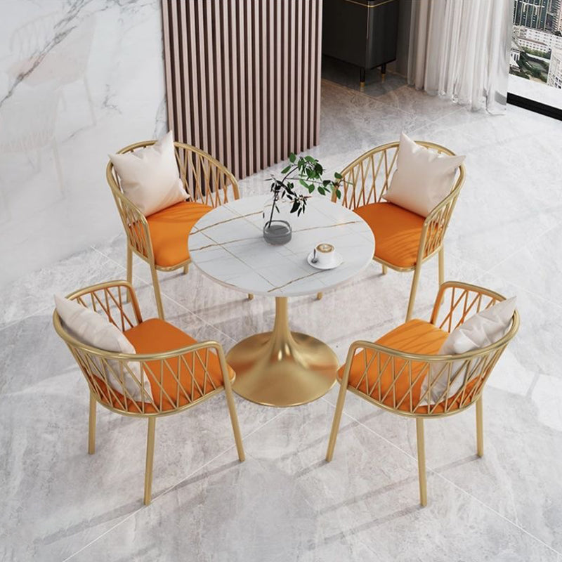 Glam Sintered Stone Dining Table Set Round 1/3/4/5 Pieces Dining Set for Home Use 5 Pieces: Table, 4 Chairs Clearhalo 'Dining Room Sets' 'Dining Tables & Seating' 'dining_room_set' 'furn' 'furn_dining_room_set' 'Furniture' 'Kitchen & Dining Furniture' 5571671