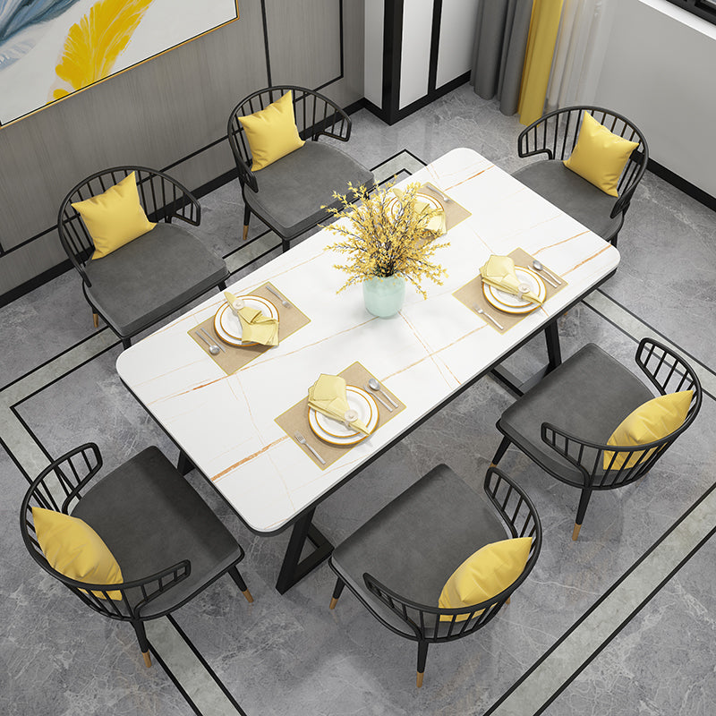 Modern 1/2/5/7 Pieces Dining Set White Stone Top Dining Furniture 7 Pieces: White-Gold Table, 6 Grey Chairs Clearhalo 'Dining Room Sets' 'Dining Tables & Seating' 'dining_room_set' 'furn' 'furn_dining_room_set' 'Furniture' 'Kitchen & Dining Furniture' 5571857