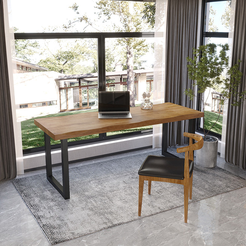 Industrial Style Writing Desk Solid Wood Office Desk with Sled Base 86.6"L x 31.5"W x 29.5"H Clearhalo 'furn' 'furn_office_desk' 'Furniture' 'Office Desks' 'Office Furniture' 'office_desk' 5572206