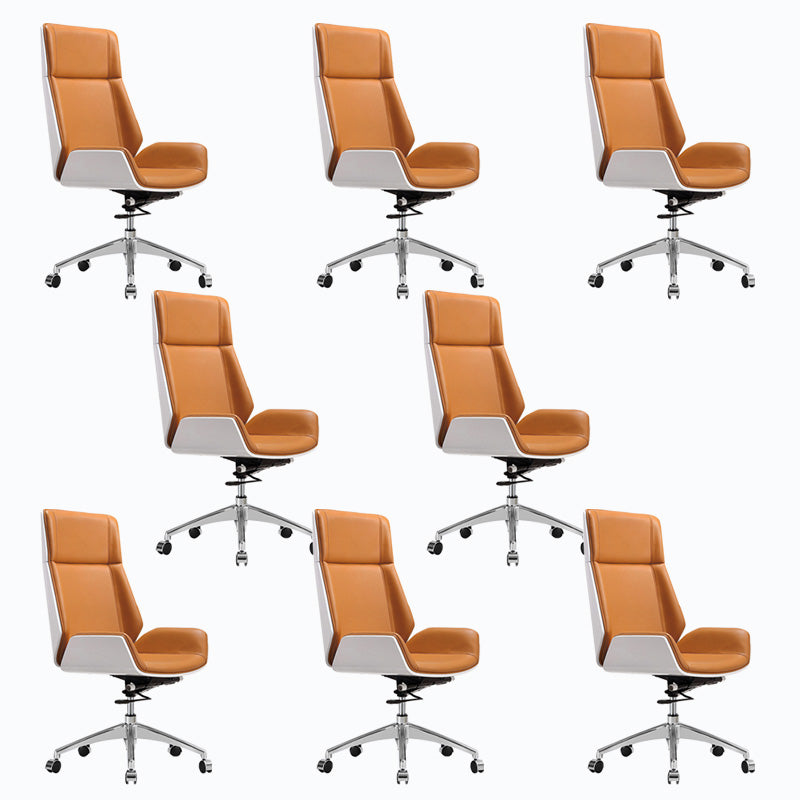 Modern Rotatable Office Chair High Back Fixed Armrest Manager Chair Yellow White 8 Piece Set Casters Included Clearhalo 'furn' 'furn_office_chair' 'Furniture' 'Office Chairs' 'Office Furniture' 'office_chair' 5572517