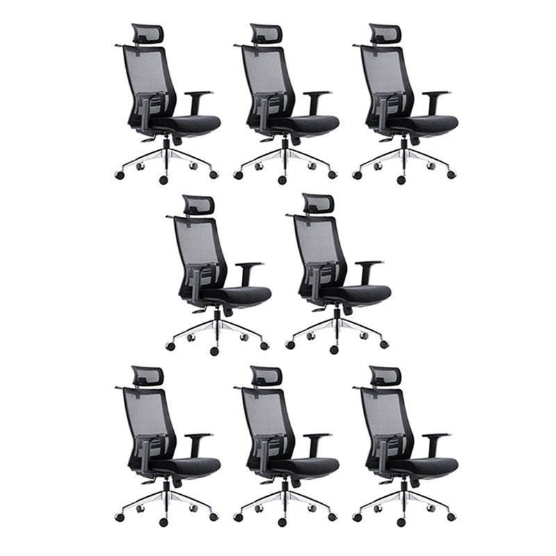 Black Mesh Office Chair Rotatable Fixed Armrest Desk Chair with Wheels Headrest Black 8 Piece Set Clearhalo 'furn' 'furn_office_chair' 'Furniture' 'Office Chairs' 'Office Furniture' 'office_chair' 5572826