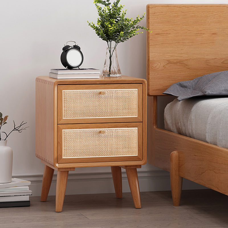 Wicker & Rattan Moderner Nachttisch Massivholz 2-Drawern-Aufbewahrung 22-Zoll-Nachttisch