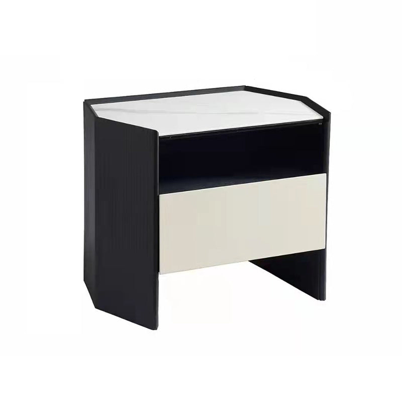 Tavolo da notte da 18 pollici in vetro top deposito aperto 1 comodino da letto