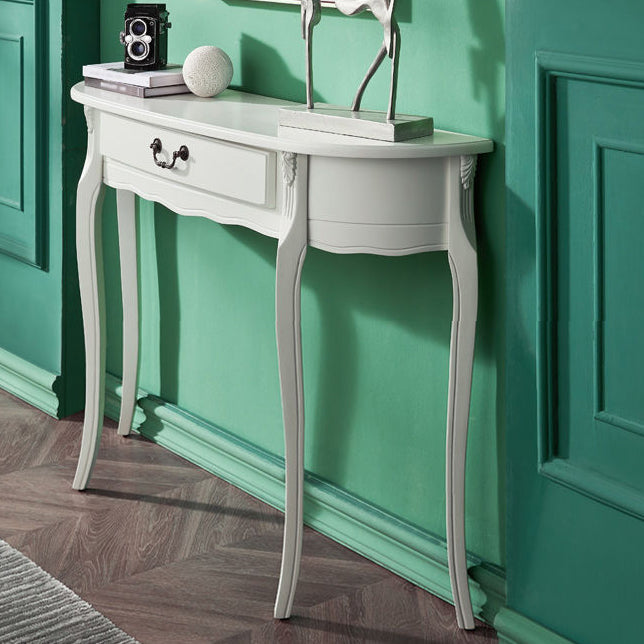 Mesa de consola moderna de mediados de siglo con 1 cajón y 4 piernas de madera