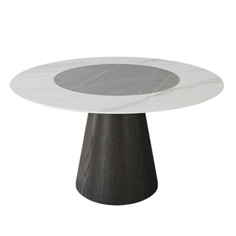 Solid Wood Pedestal Dining Table Oval Stone Top Dining Table in White
