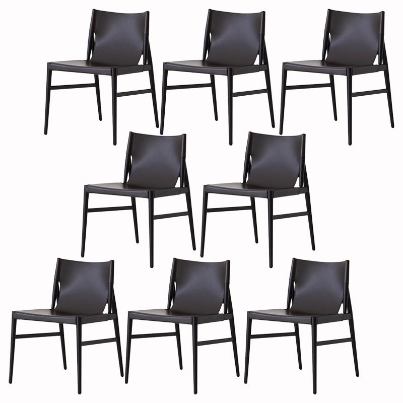 Faux Leather and Wood Armless Dining Chairs Modern Side Chair Set