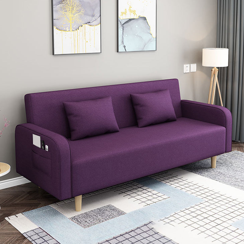 Sofá contemporáneo con 2 almohadas asientos de brazo cuadrado convertible