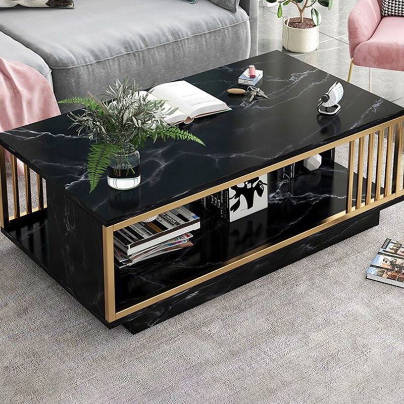 Modern Style Wooden Table with Rectangular Storage Rack Coffee Table