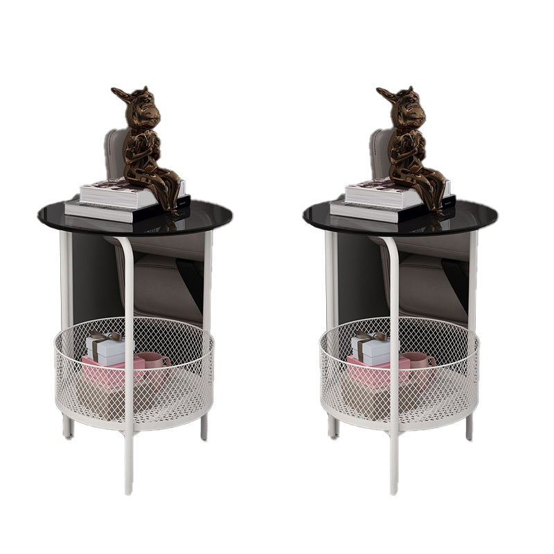 23.6 "背の高いモダンな丸いガラス上部面表鉄3脚エンドテーブルストレージ付き